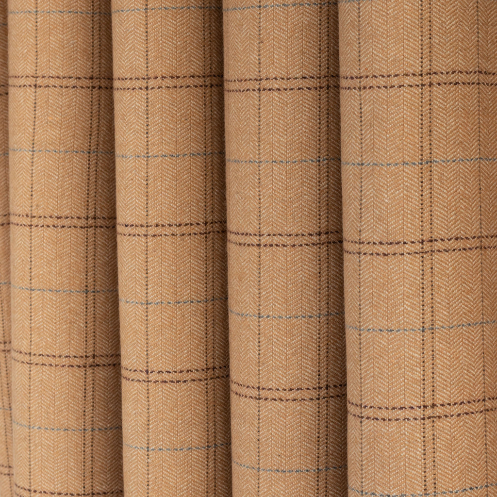 Lundie Plaid Camel, an earthy camel with fine brown and blue lines plaid pattern home decor fabric : view 4