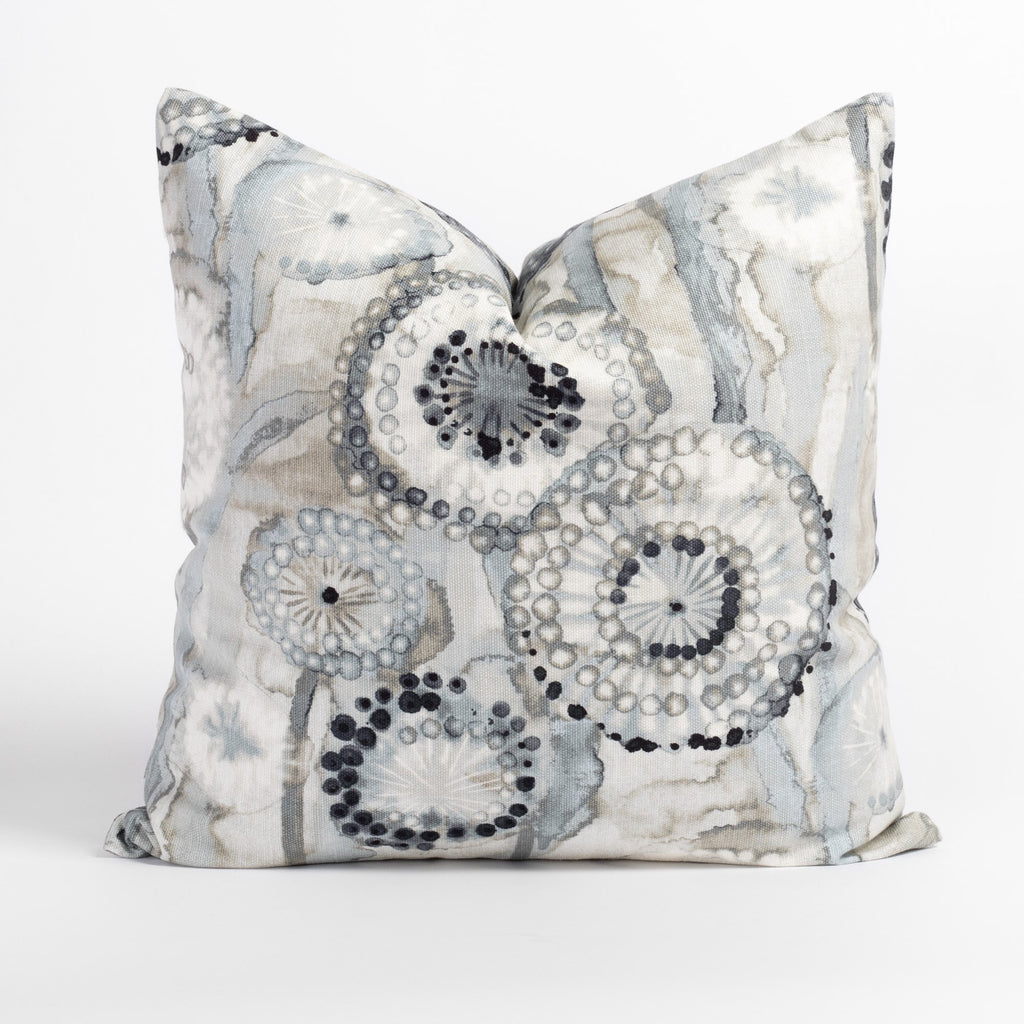 Majorca Pillow Smoke, an Ellen DeGeneres Home watery blue and gray print pillow from Tonic Living