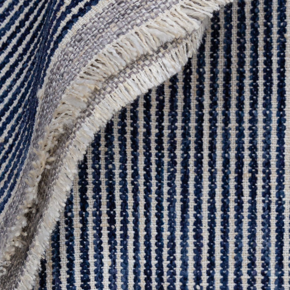 Marklin ink blue and cream chenille stripe fabric from Tonic Living