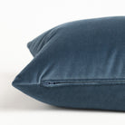 Mason Velvet Lakeland Blue Lumbar, a rich blue velvet lumbar pillow : close up zipper side
