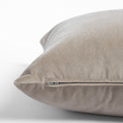 Mason Velvet Mushroom mid-grey velvet pillow : close up zipper side
