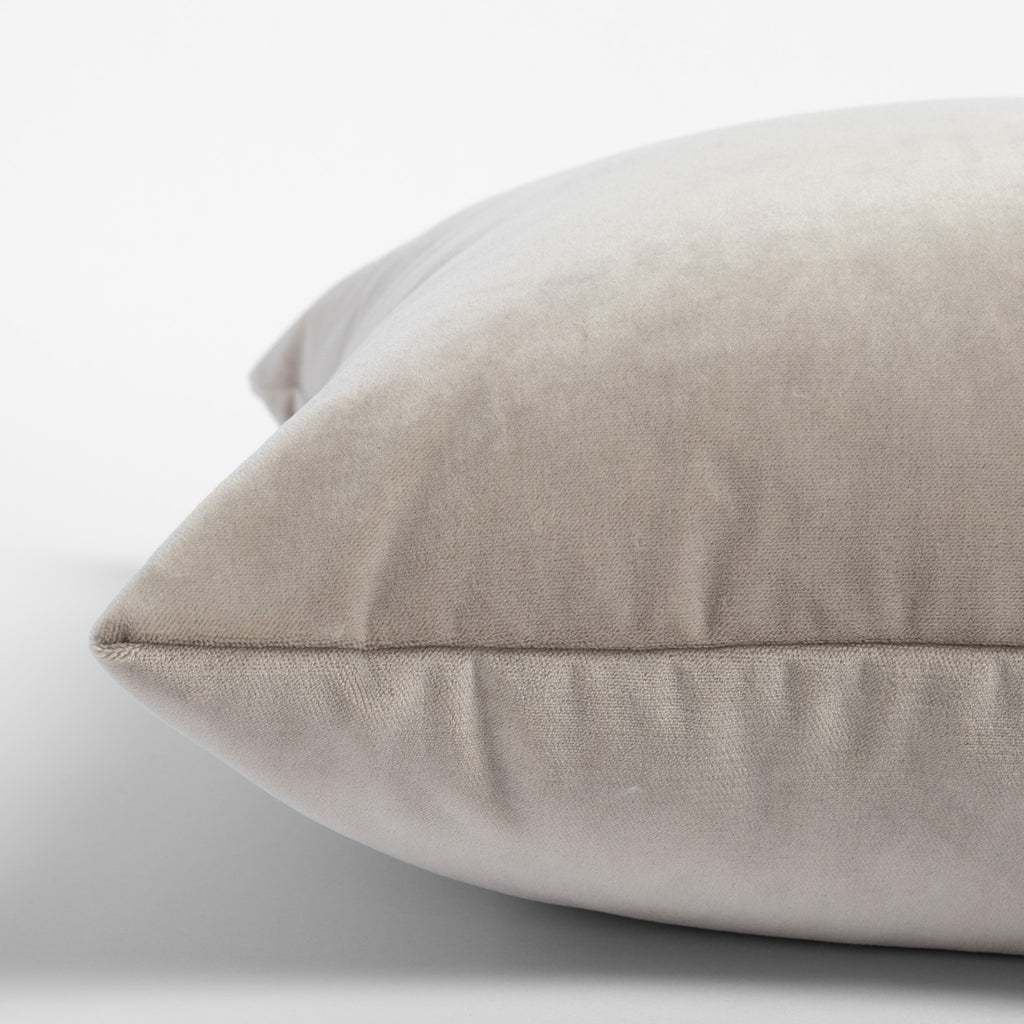Mason Velvet Mushroom mid-grey velvet pillow : close up side view