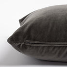 Mason Velvet Shale, a deep grey velvet pillow : close up zipper view 