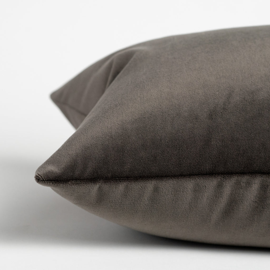 Mason Velvet Shale Lumbar, a deep grey velvet lumbar pillow : close up side view