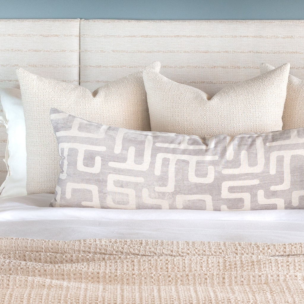 Bed pillow combination: Milly cream pillows with Karru silver grey bed bolster 