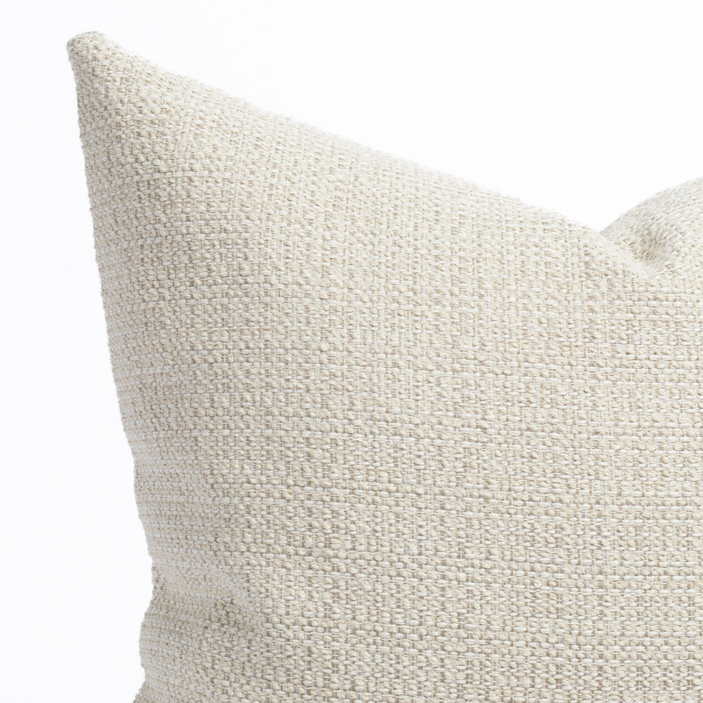Milly 22x22 Vanilla Cream pillow, a sandy cream nubby textured pillow : close up corner detail