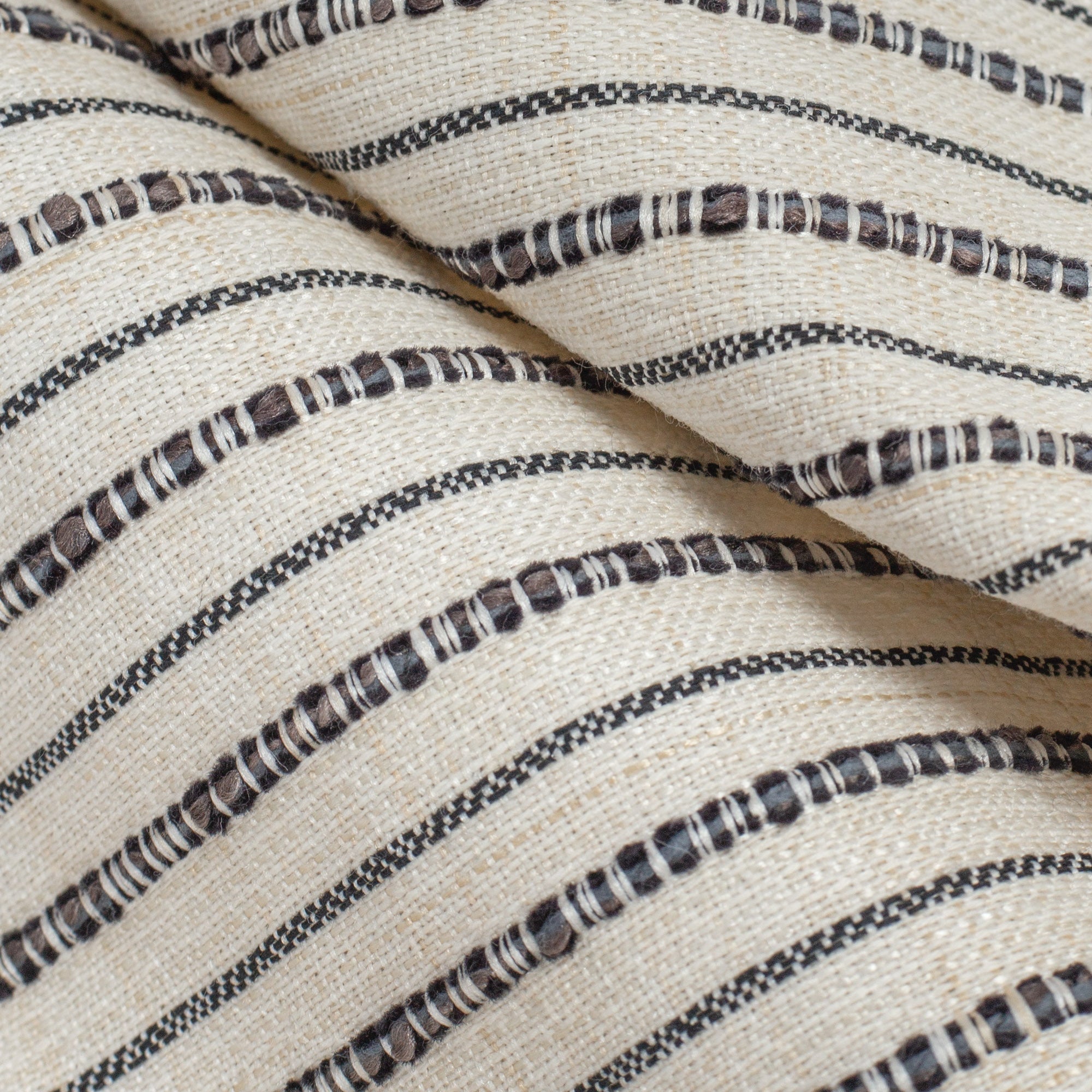 Misto Stripe Cream and Black, a cream and black striped Crypton home performance fabric : close up view