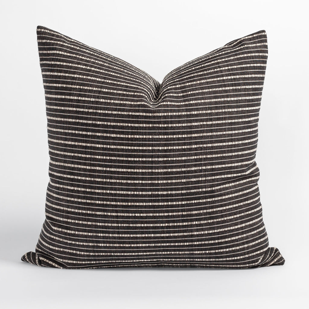 Misto 22x22 Pillow Charcoal, a faded black and textured cream stripe pillow