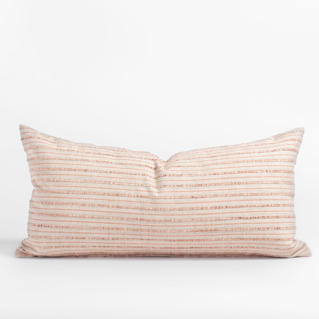 Misto Coral Blush 12x24 lumbar pillow, a light pink and tan textured stripe pillow