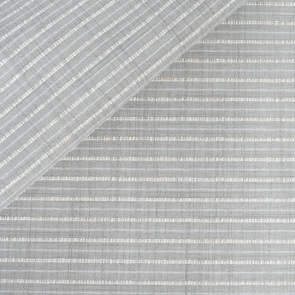 Misto Fog Grey, a cool grey and cream horizontal striped Crypton Home performance fabric
