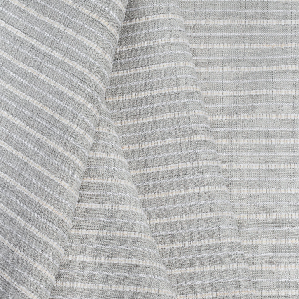 Misto Fog Grey, a cool grey and cream horizontal striped Crypton Home performance fabric from Tonic Living