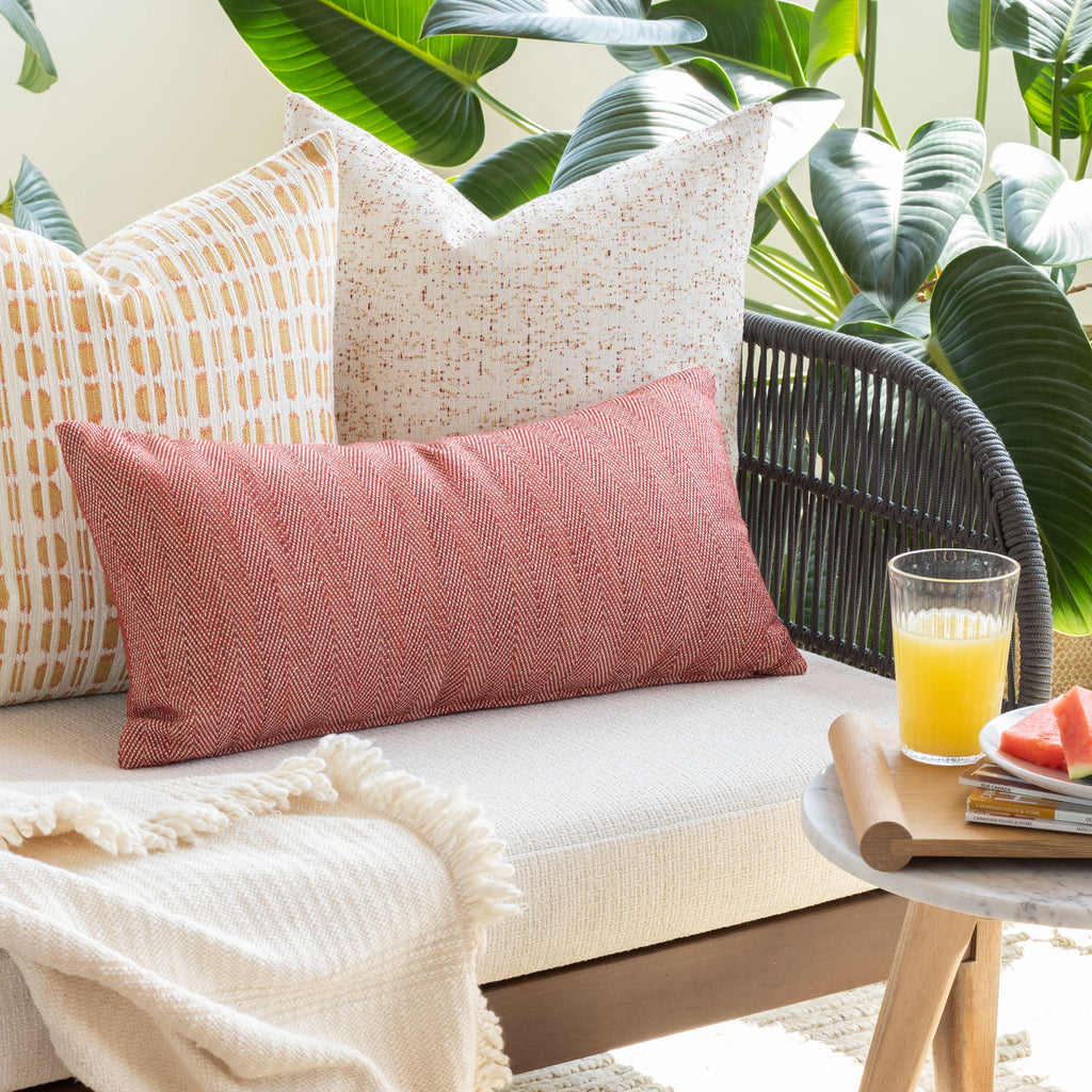 warm red orange and yellow coloured indoor outdoor pillows from Tonic Living