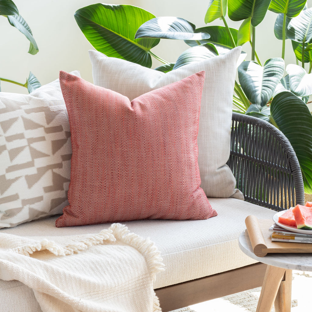 rustic red and neutral global print indoor outdoor pillows from Tonic Living
