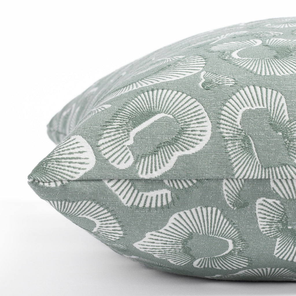 a watery blue green and white abstract ocean inspired pattern throw pillow : side view