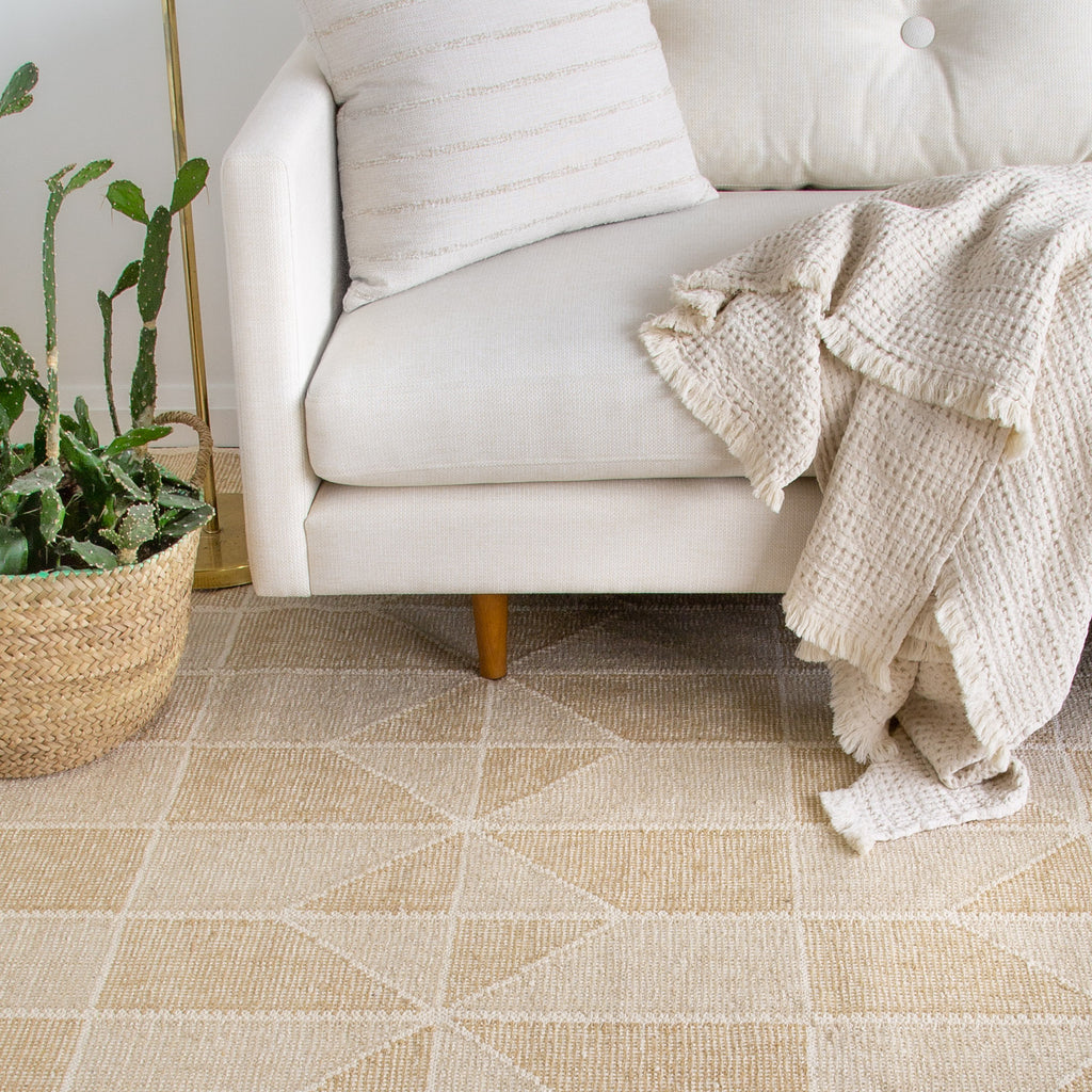 Ojai beige and cream geometric patchwork pattern rug