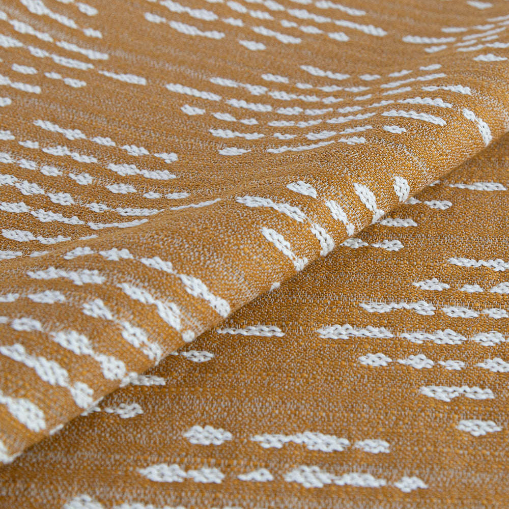 Ophelia Tumeric, a deep yellow on cream dash dot outdoor fabric from Tonic Living