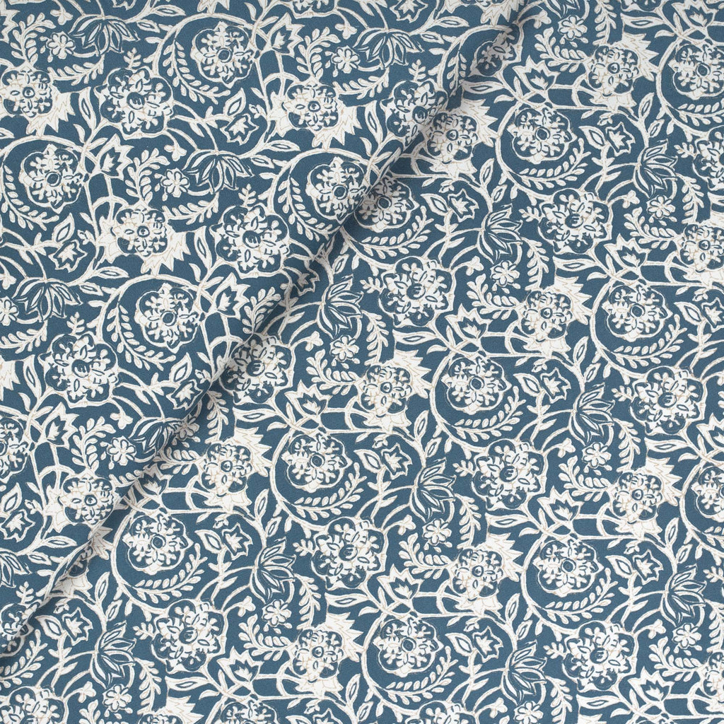 Padma Indigo, a navy blue and cream tapestry block print pattern cotton fabric from Tonic Living 