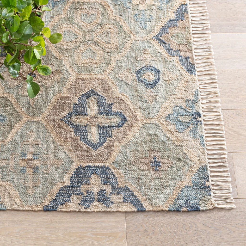 Pali Blue, a blue and neutral medallion pattern jute rug 