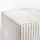 Rodin Stripe cube ottoman, a beige, ivory and grey stripe ottoman : close up of top corner