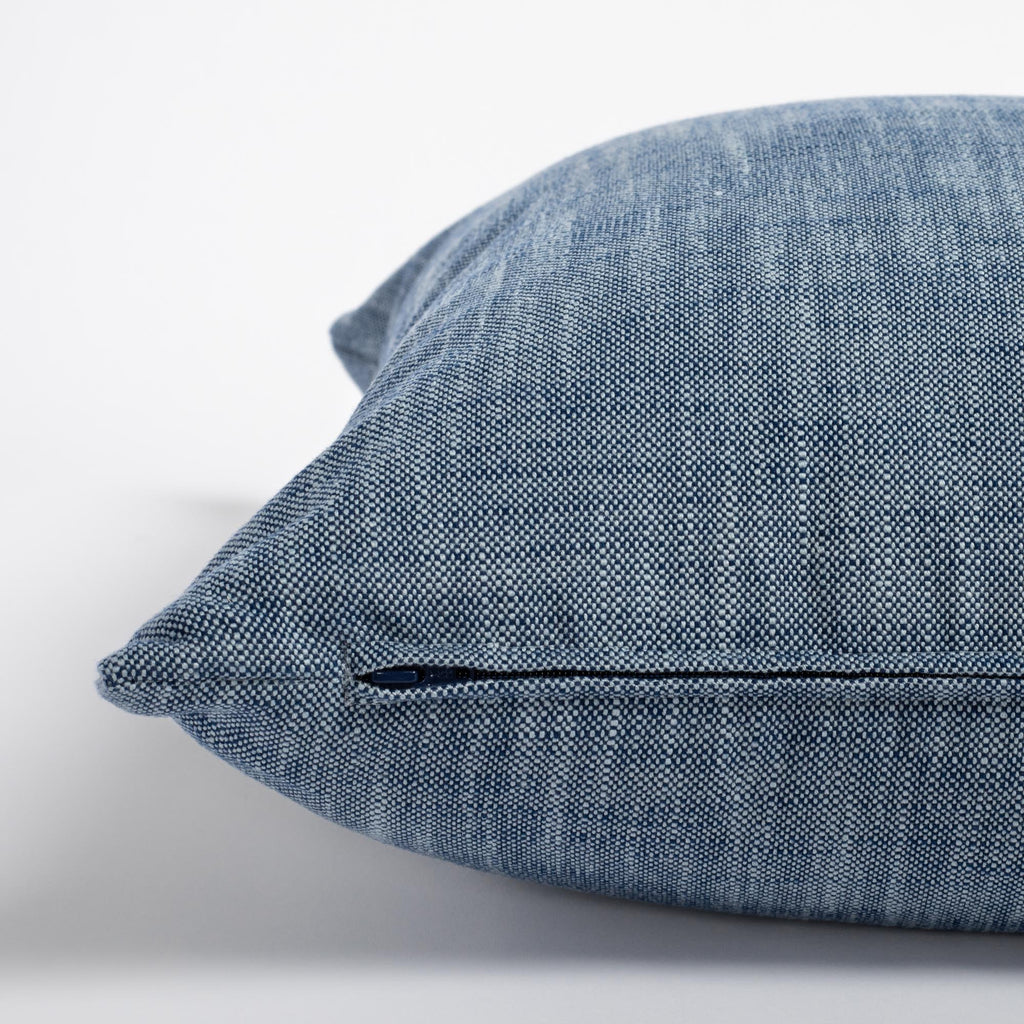 Ryder indigo blue indoor outdoor pillow : close up zipper