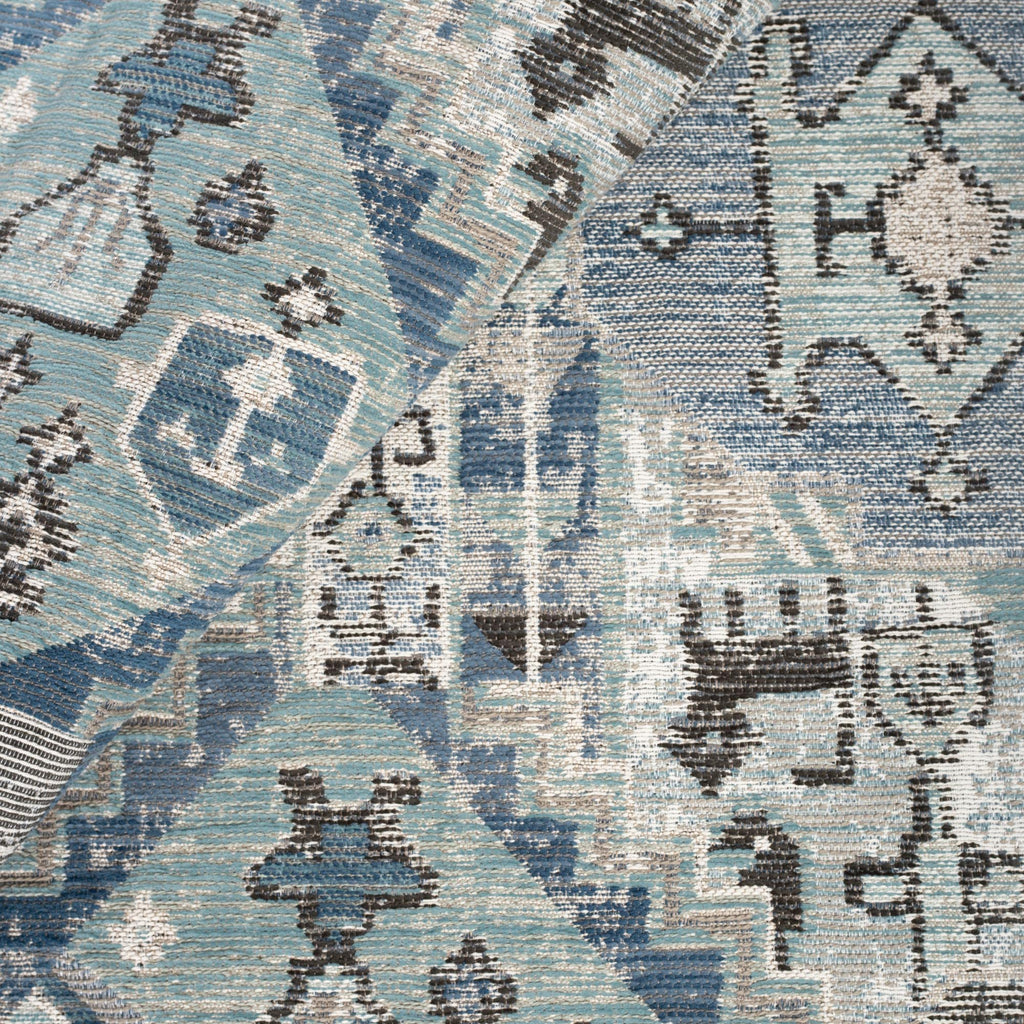 Saro Harbour Blue, a stone blue, aqua and charcoal tapestry pattern upholstery fabric from Tonic Living
