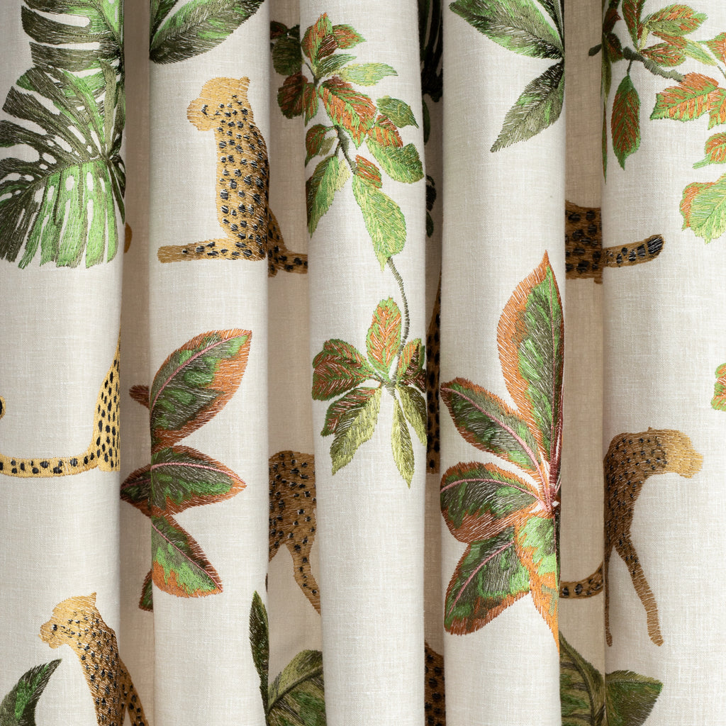 Savanna Topaz: a gold, black and green embroidered cheetah fabric : view 3