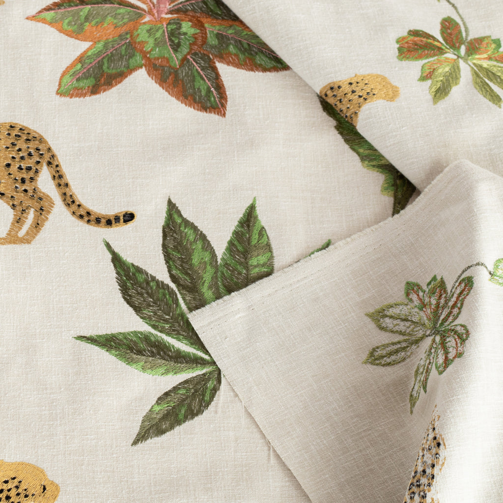 Savanna Topaz: a gold, black and green embroidered cheetah fabric : view 4
