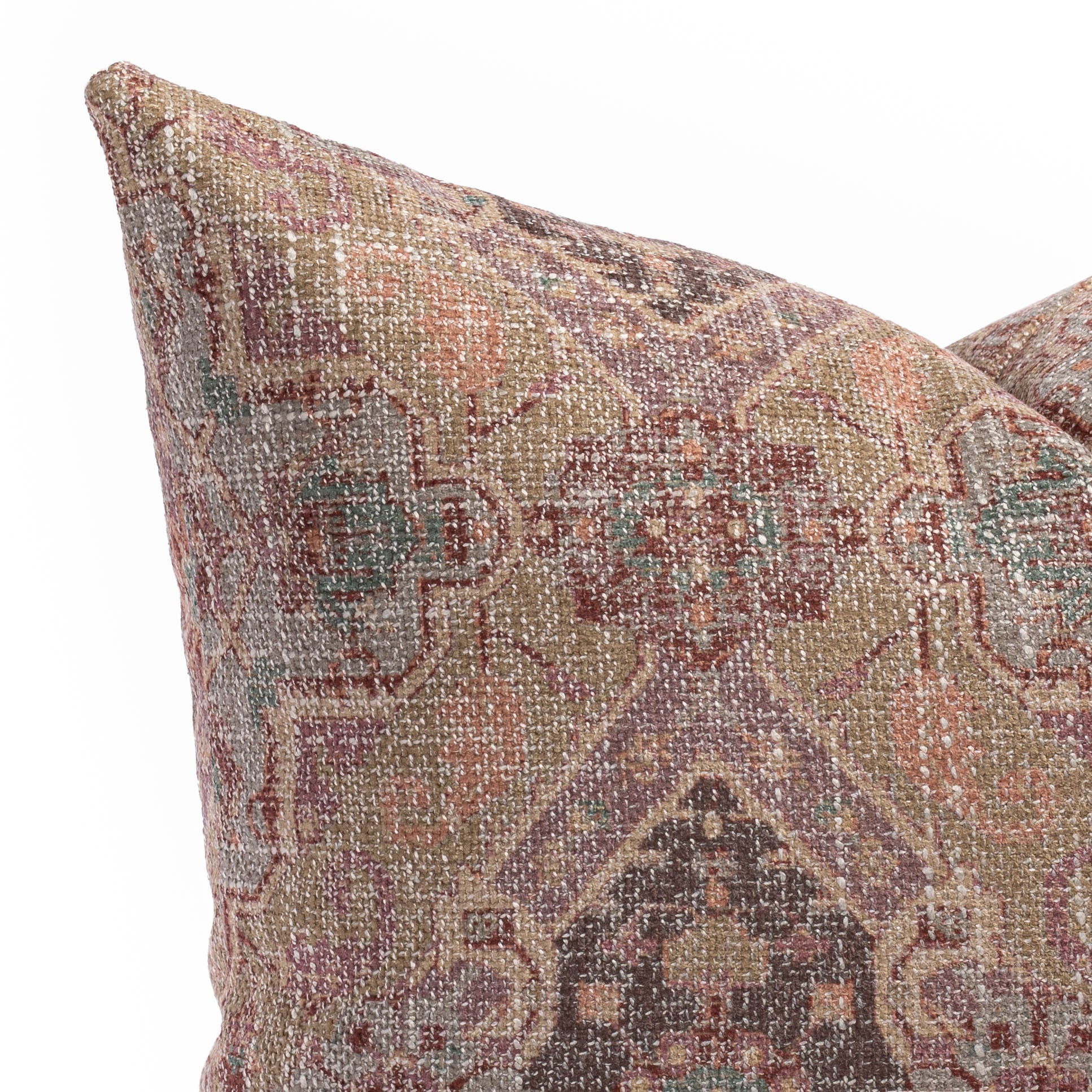 Serafina a plum, blush pink, tan and brown vintage tapestry print throw pillow : view 2