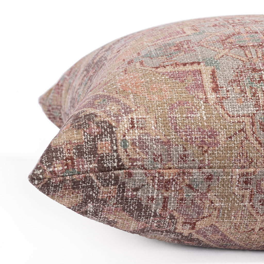 Serafina a plum, blush pink, tan and brown vintage tapestry print throw pillow : view 3