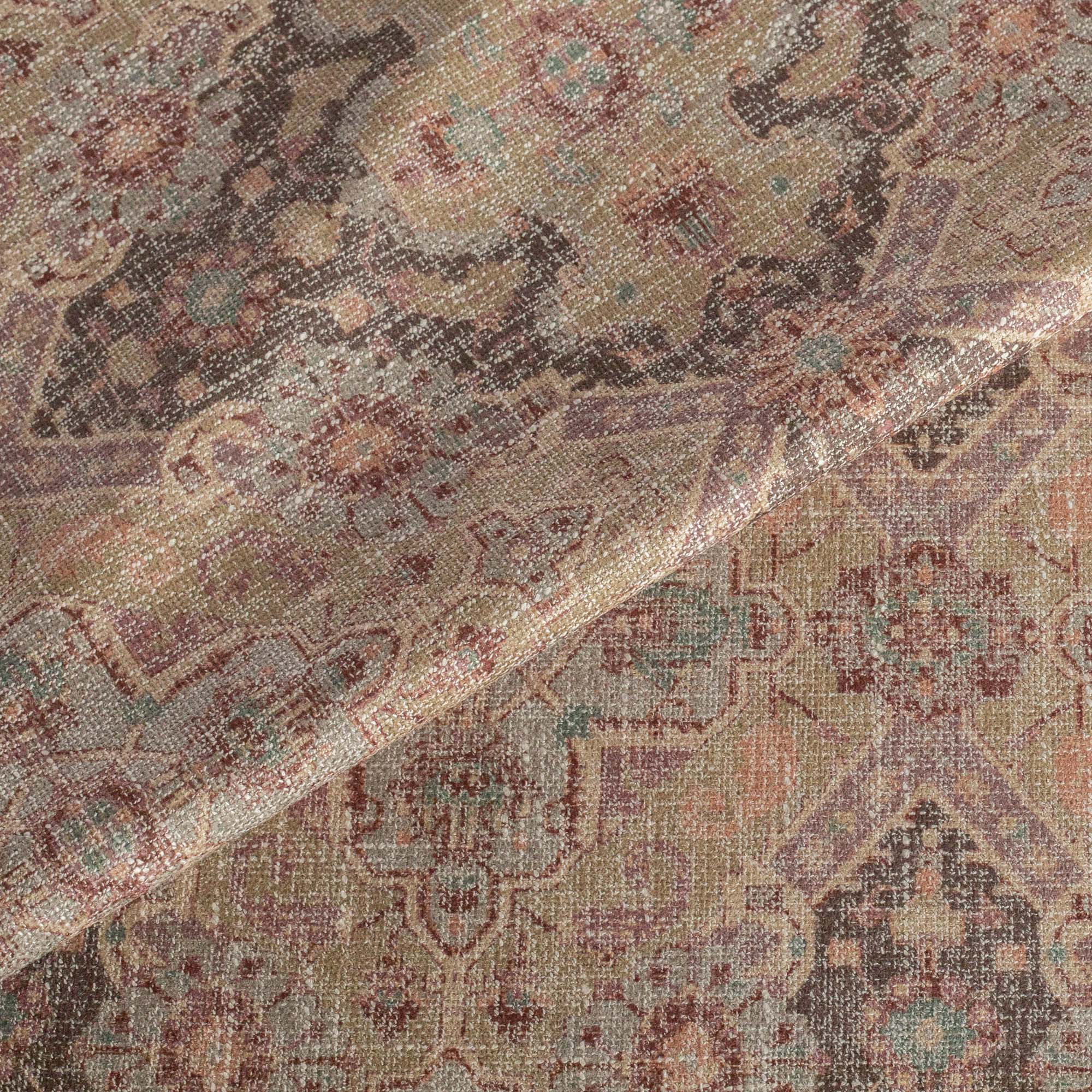 Serafina : a plum, blush pink, tan and brown vintage medallion tapestry print upholstery fabric : view 3