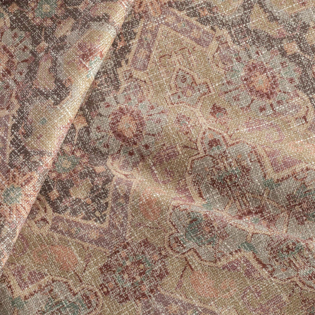 Serafina : a plum, blush pink, tan and brown medallion tapestry print upholstery fabric : view 5