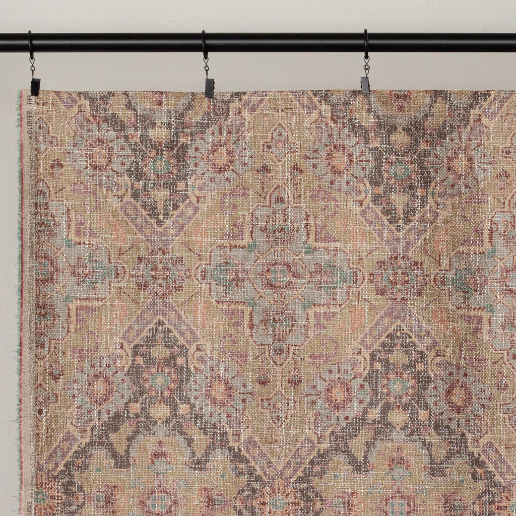 Serafina : a plum, blush pink, tan and brown medallion tapestry print upholstery fabric : view 7