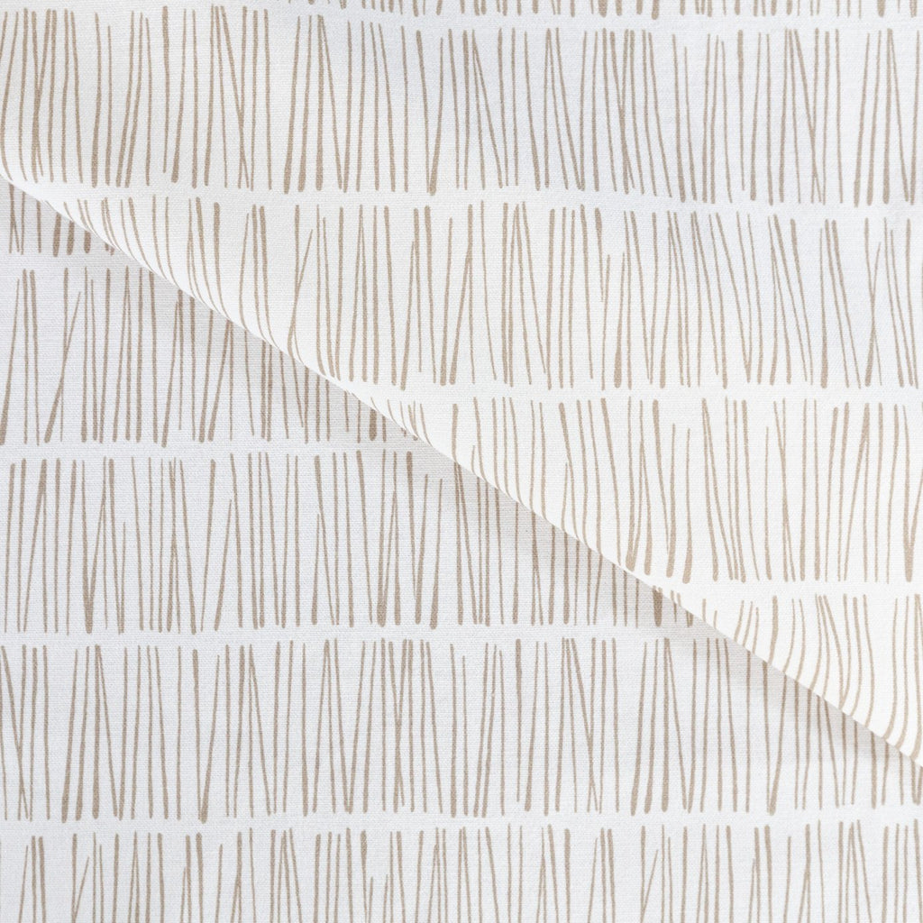 Shelby Fabric, Flax, beige and white modern matchstick print