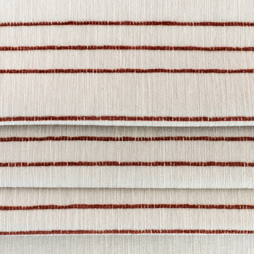 Spar Stripe Fabric, Russet : a beige home decor fabric with rusty red horizontal stripe : view 2