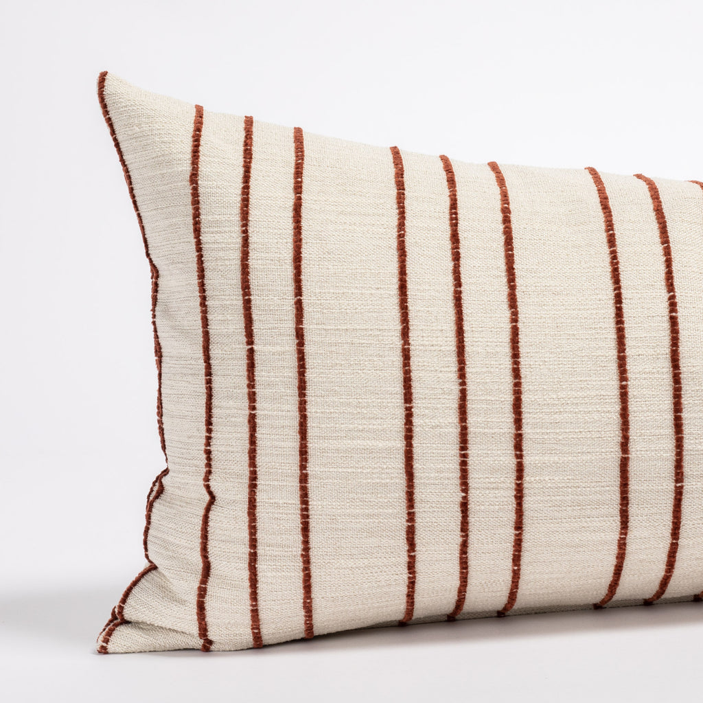 beige and rust red striped lumbar throw pillow