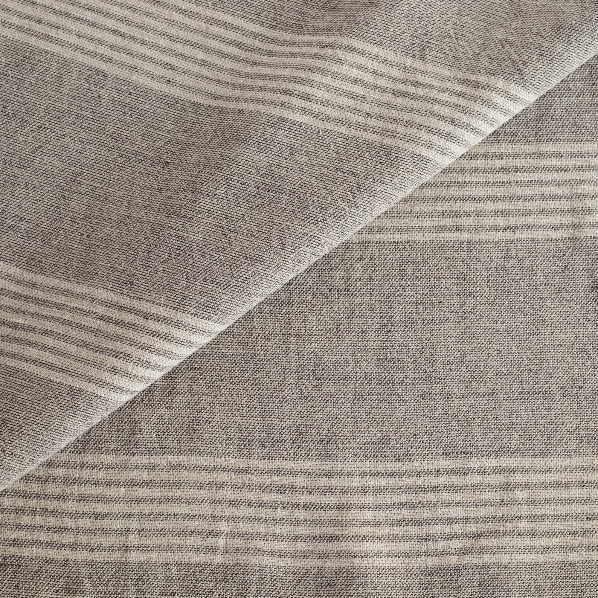 a grey and cream wide set stripe pure linen upholstery fabric