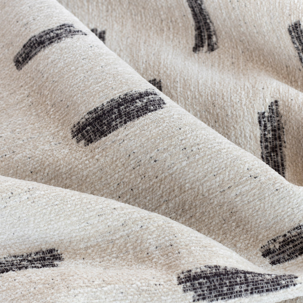 Stratus Fabric Cream, a cream upholstery fabric with an abstract black brush stroke pattern : view 2