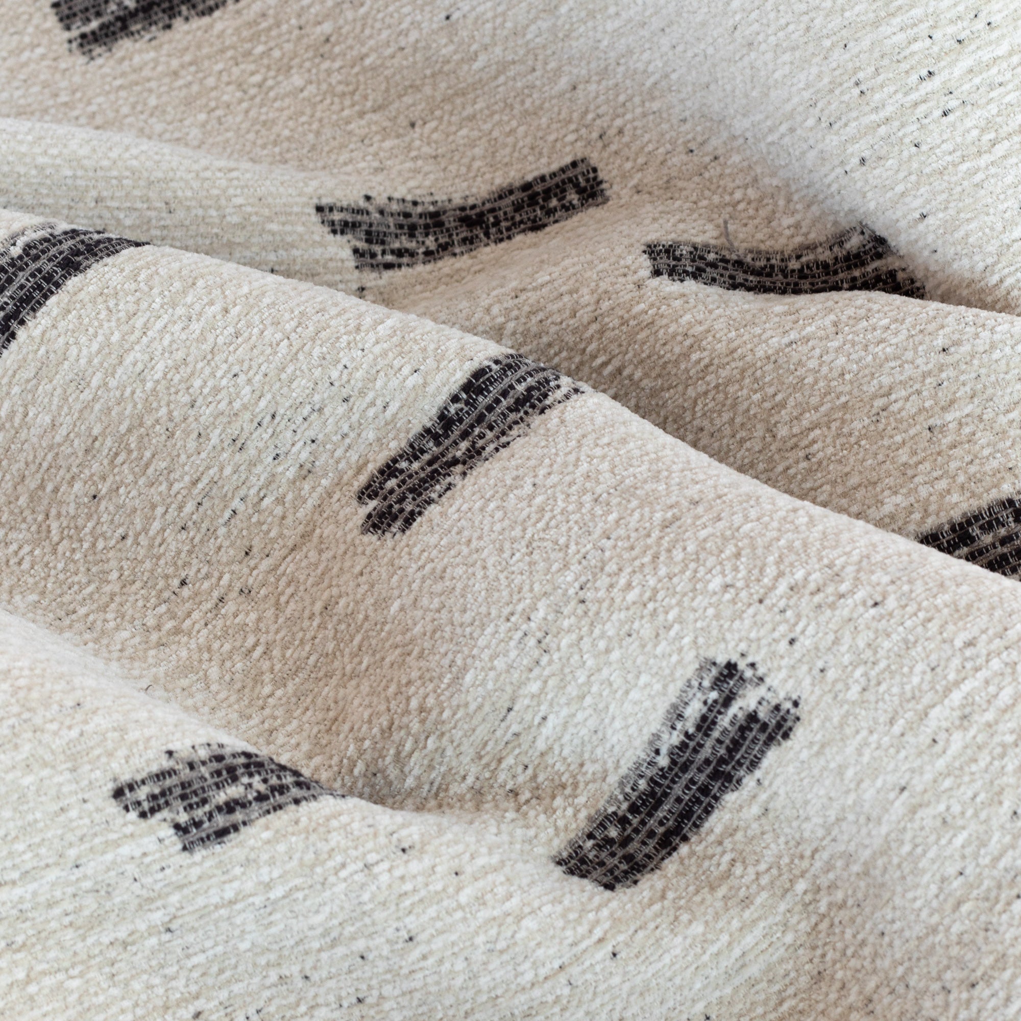 Stratus Fabric Cream, a cream upholstery fabric with an abstract black brush stroke pattern : view 5