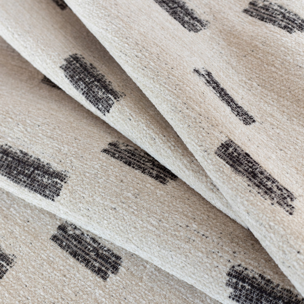 Stratus Fabric Cream, a cream upholstery fabric with an abstract black brush stroke pattern : view 6