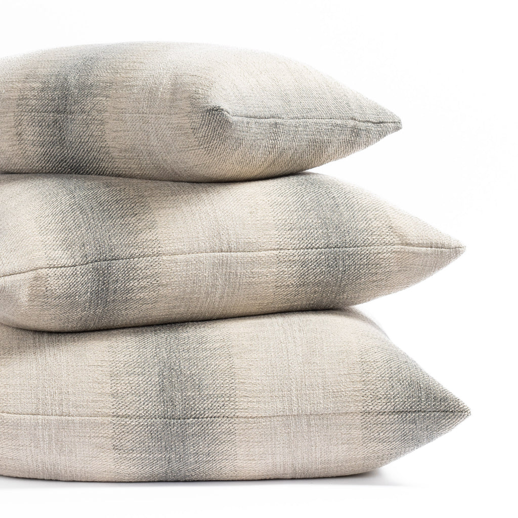 Tahoe Blue Smoke Throw pillows : smokey blue and sandy grey ombré stripe throw pillows in three sizes