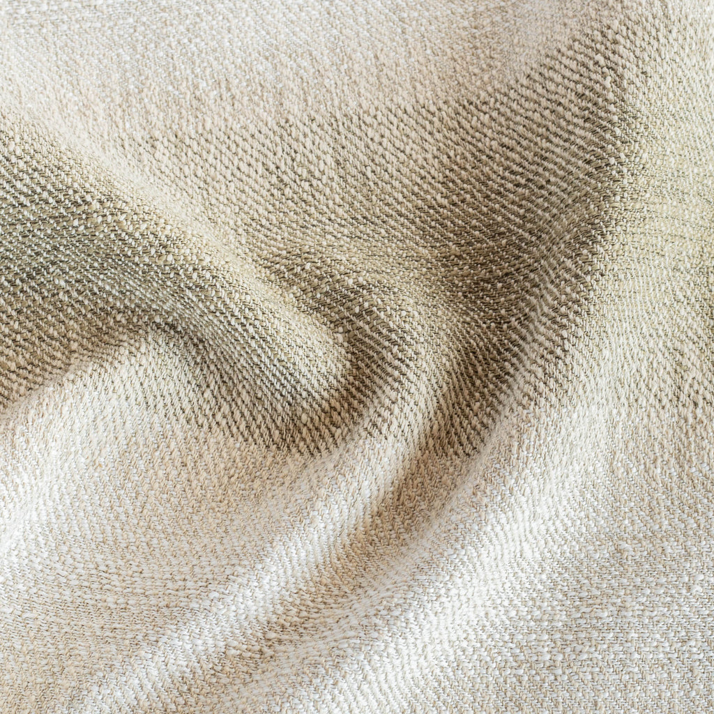 a moss green and sandy cream wide stripe upholstery fabric