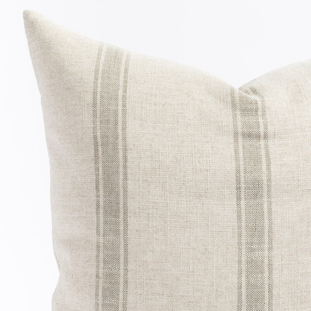  a cream and watery blue stripe throw pillow : close up view