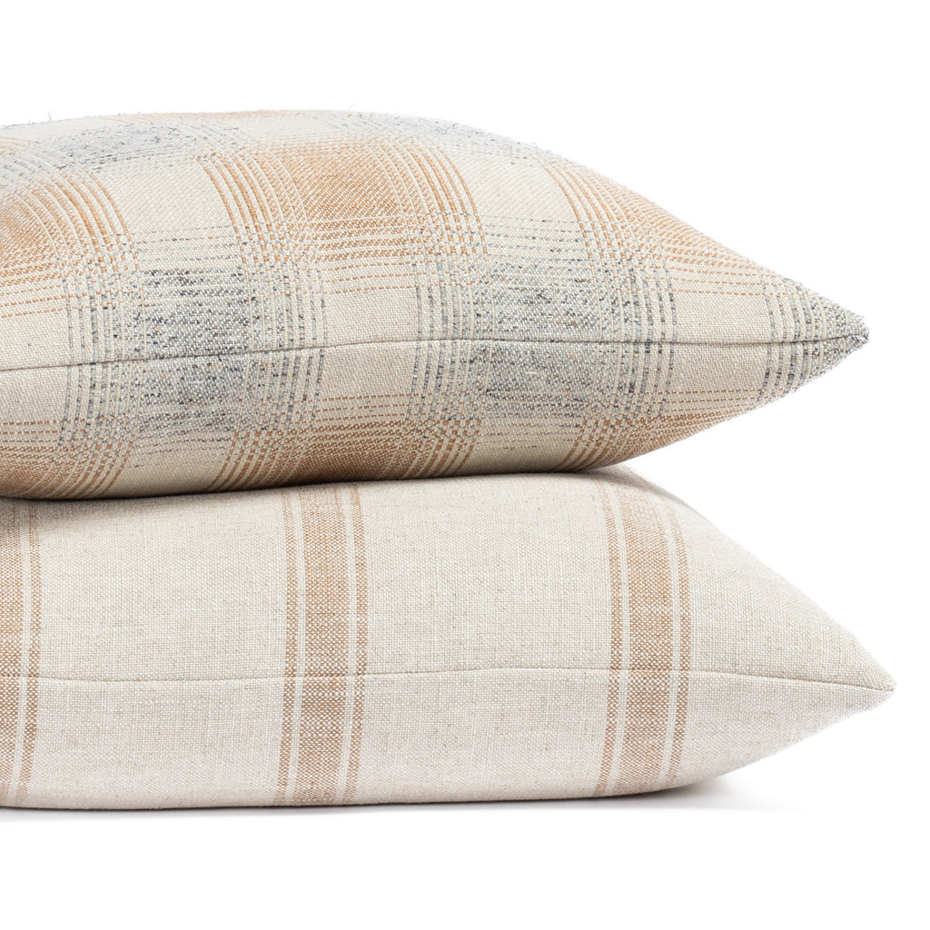 Tonic Living Pillows : casual farmhouse throw pillows in muted terracotta cream and blue.