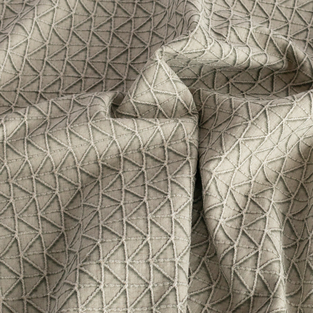 Torello Faded Khaki grey geometric embroidered home decor fabric : view 2