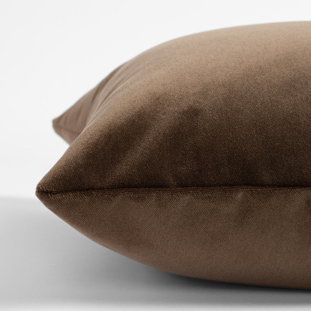 a truffle brown velvet throw pillow : side view