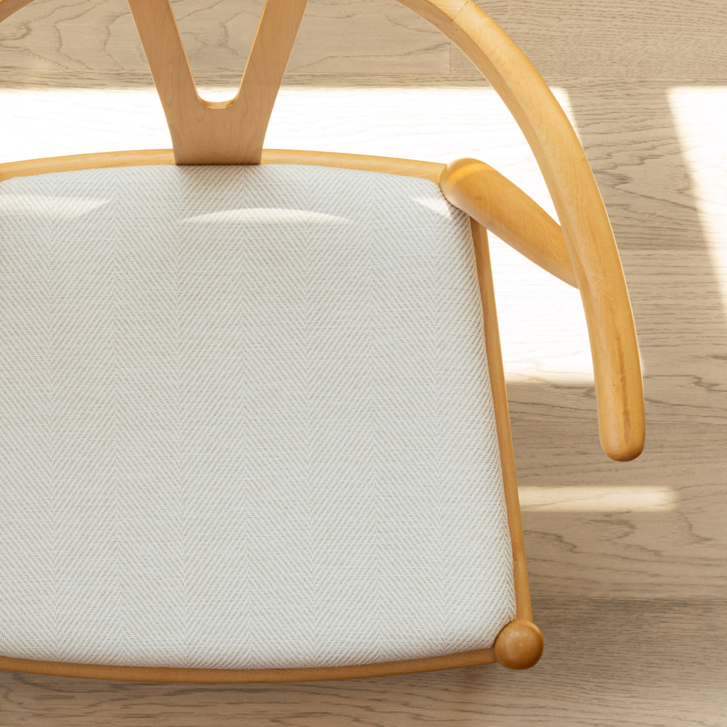 white and sandy cream herringbone weave high performance upholstery seat