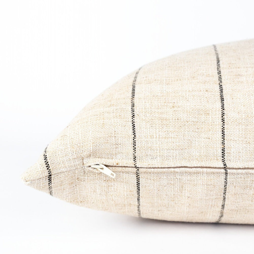 Dunrobin Stripe Bolster, Burlap, a cream with black stripe extra long bed pillow from Tonic Living