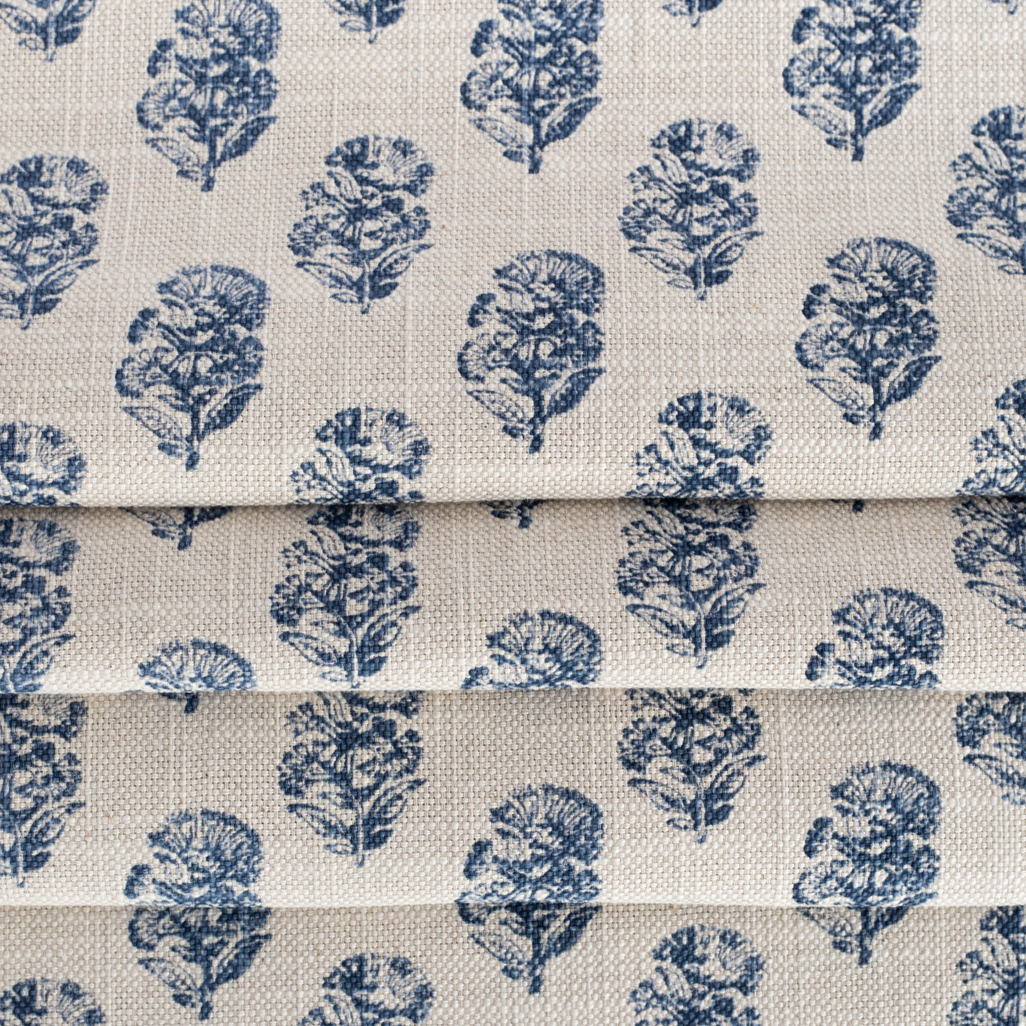 Zola Block Print Indigo, a block print style blue floral pattern fabric : view 4