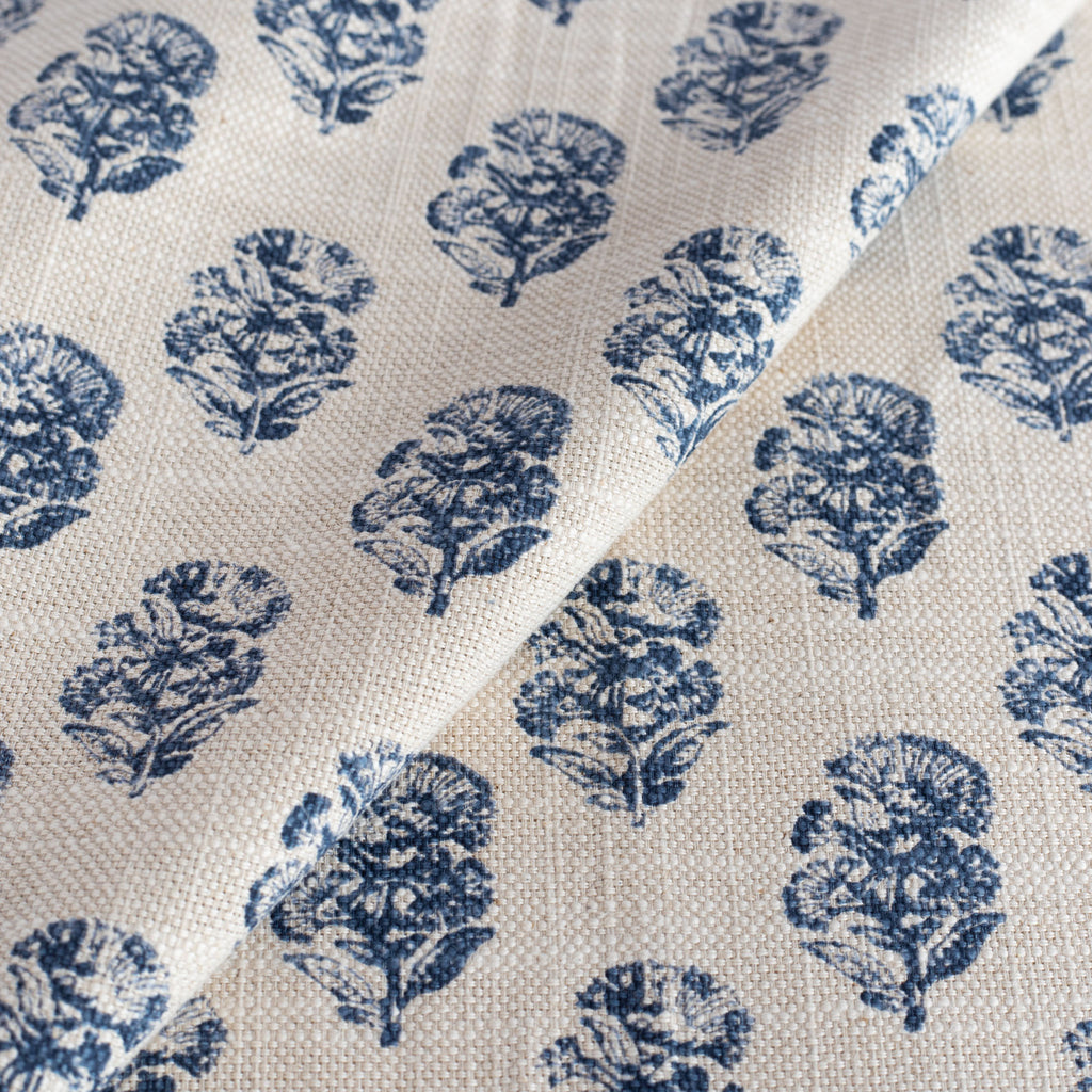 Zola Block Print Indigo, a block print style blue floral pattern fabric : view 5