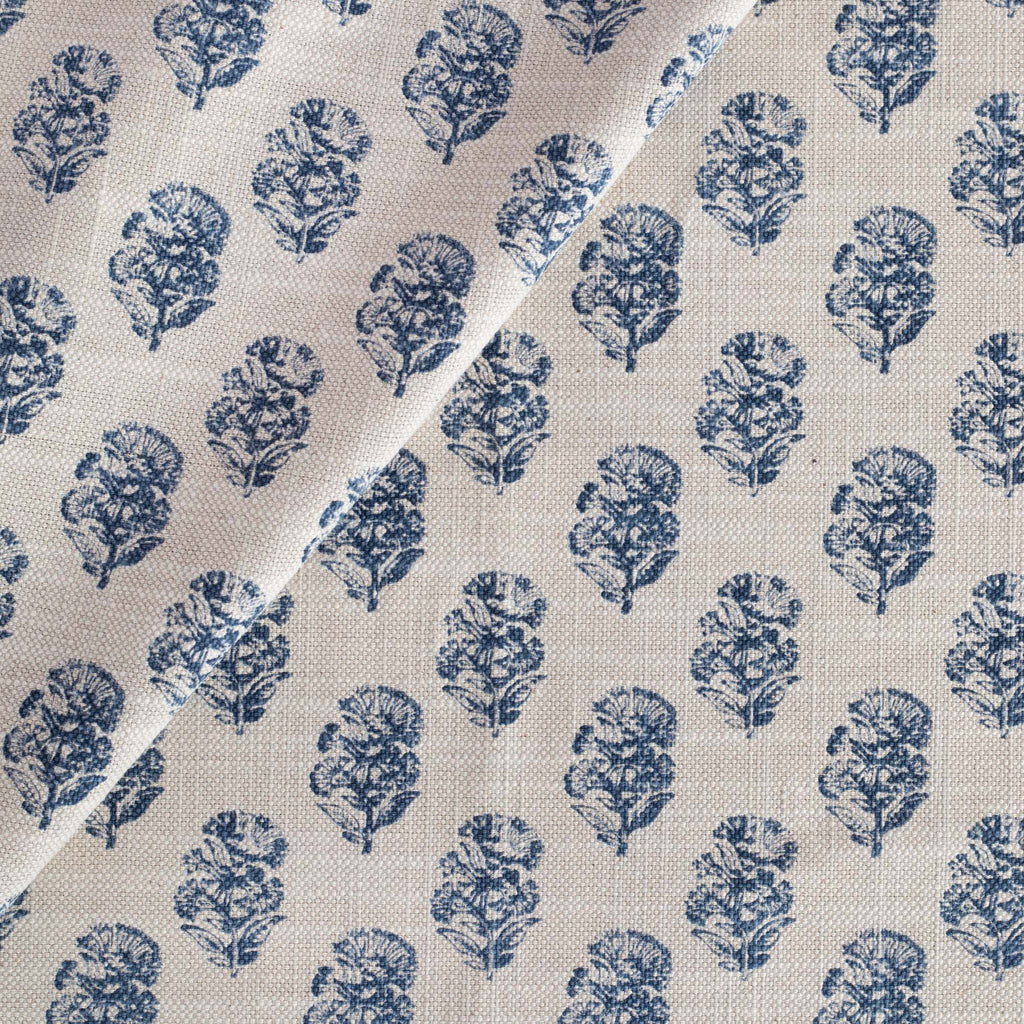 Zola Block Print Indigo, a block print style blue floral pattern fabric : view 2